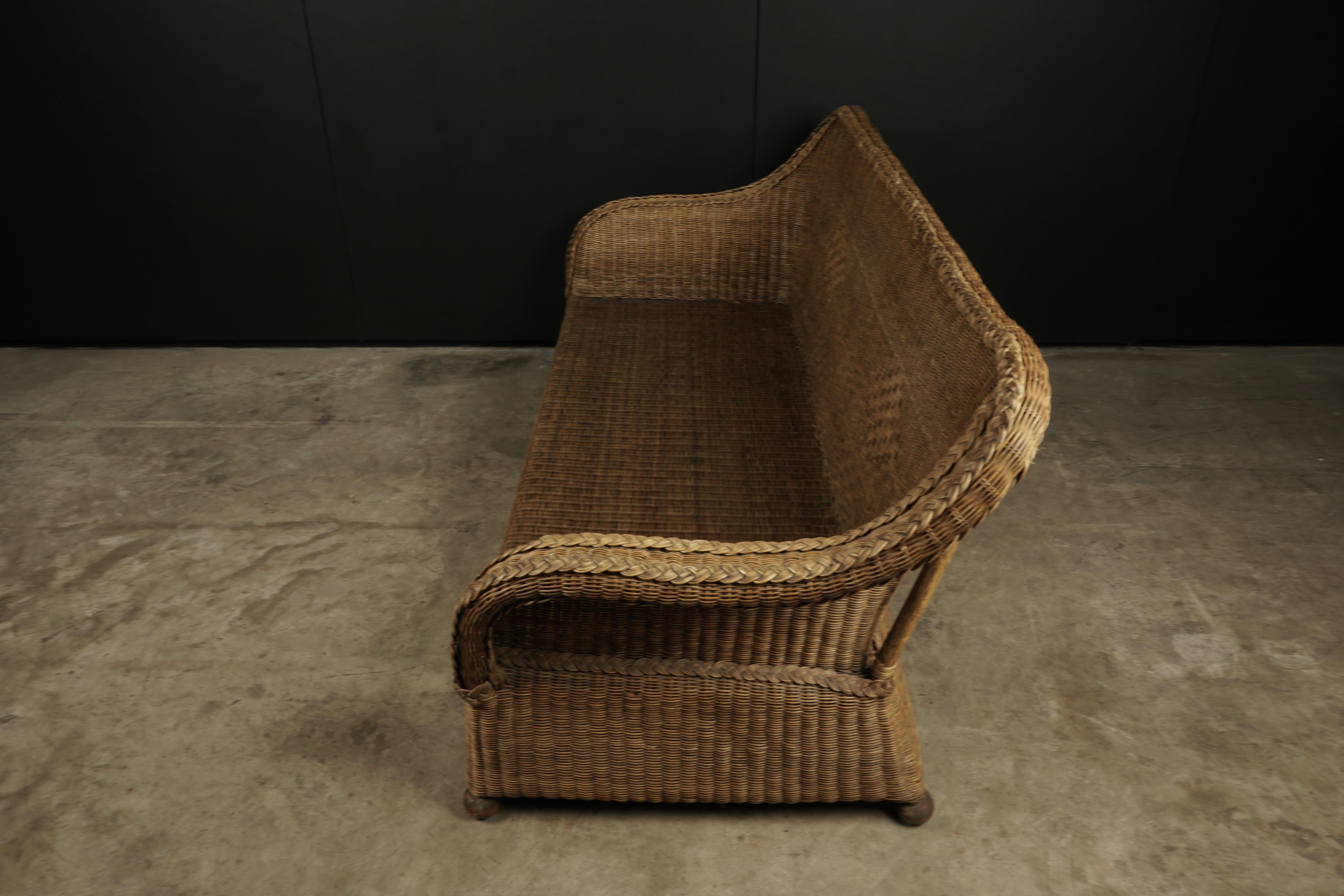 European Vintage Rattan Sofa from France, 1950s