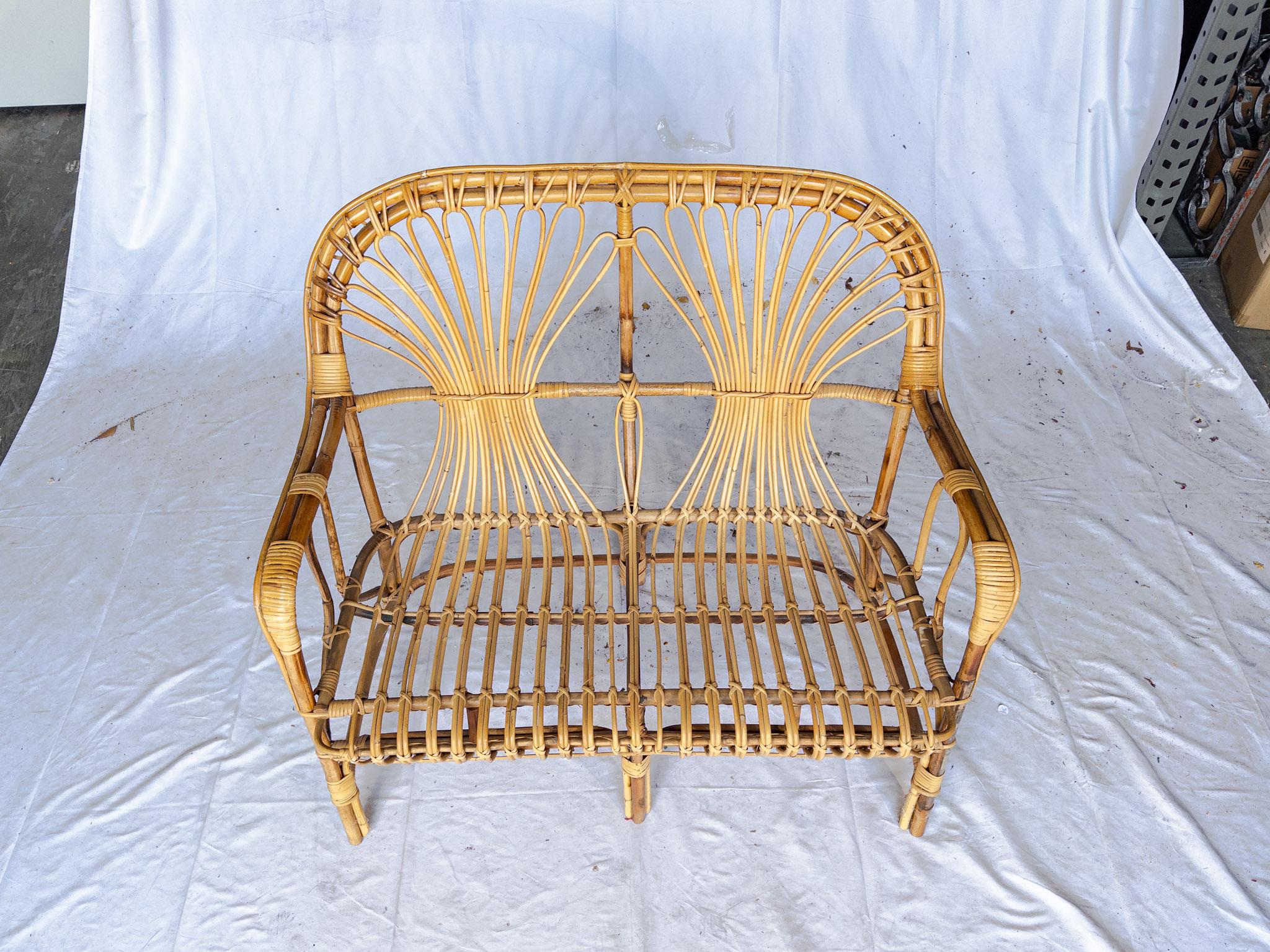 Rustic Vintage Rattan Sofa from France For Sale
