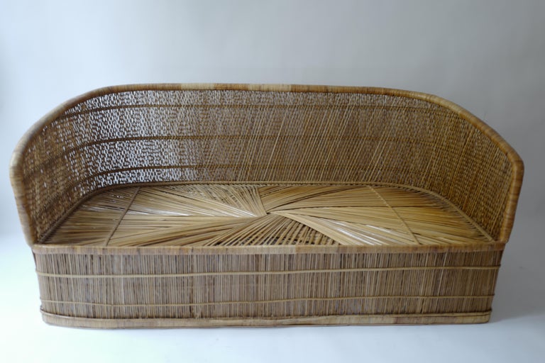 French Vintage Rattan Sofa Love Seat For Sale