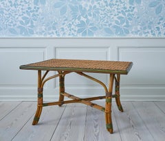 Vintage Rattan Sofa Table with Woven Details, France, 1960s