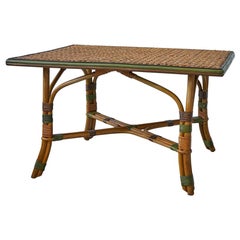 Vintage Rattan Sofa Table with Woven Details, France, 1960s