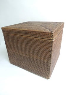 Vintage Rattan Square Lidded Side Tables 1