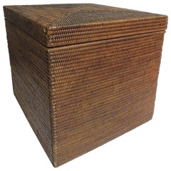 Vintage Rattan Square Lidded Side Tables 1