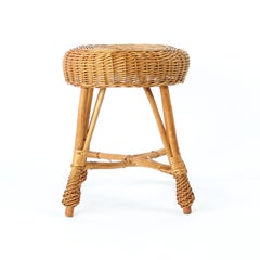 Vintage Rattan Stool, Czechoslovakia 1960s