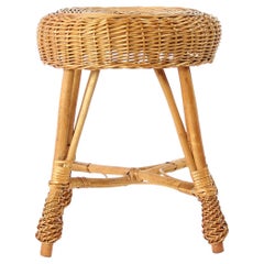 Vintage Rattan Stool, Czechoslovakia 1960s