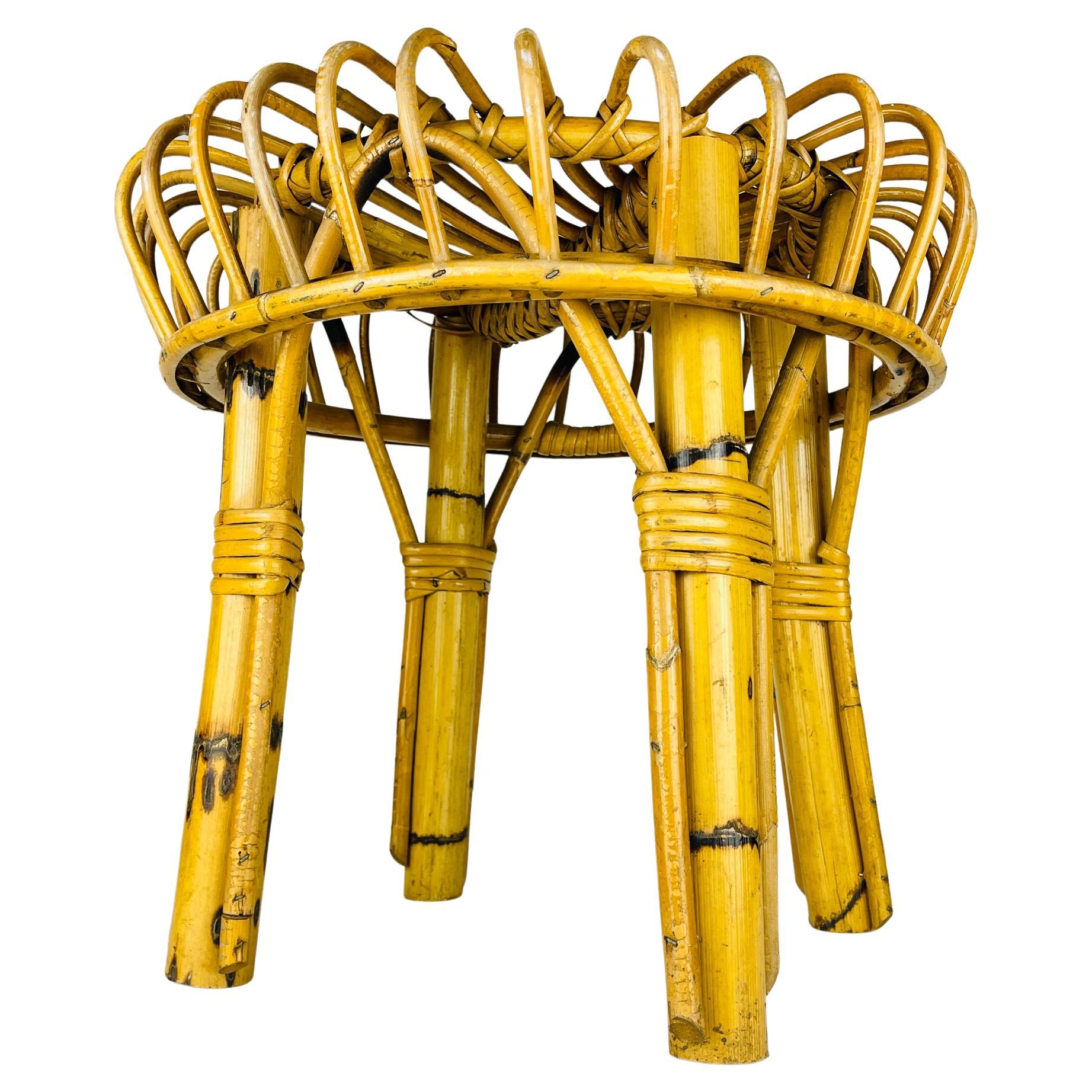 Vintage Rattan Stool, Italy, 1960s