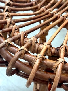 Vintage Rattan Stool with Sculptural Woven Top