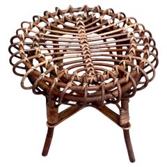 Vintage Rattan Stool with Sculptural Woven Top