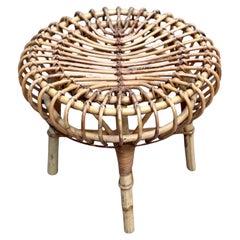 Vintage Rattan Stool with Sculptural Woven Top
