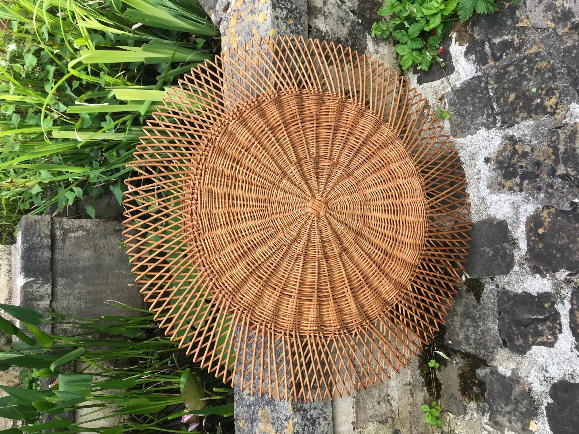French Vintage Rattan Sun Mirror For Sale