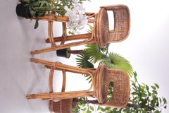 Vintage Rattan Swivel Bar Stool Set, 1950s