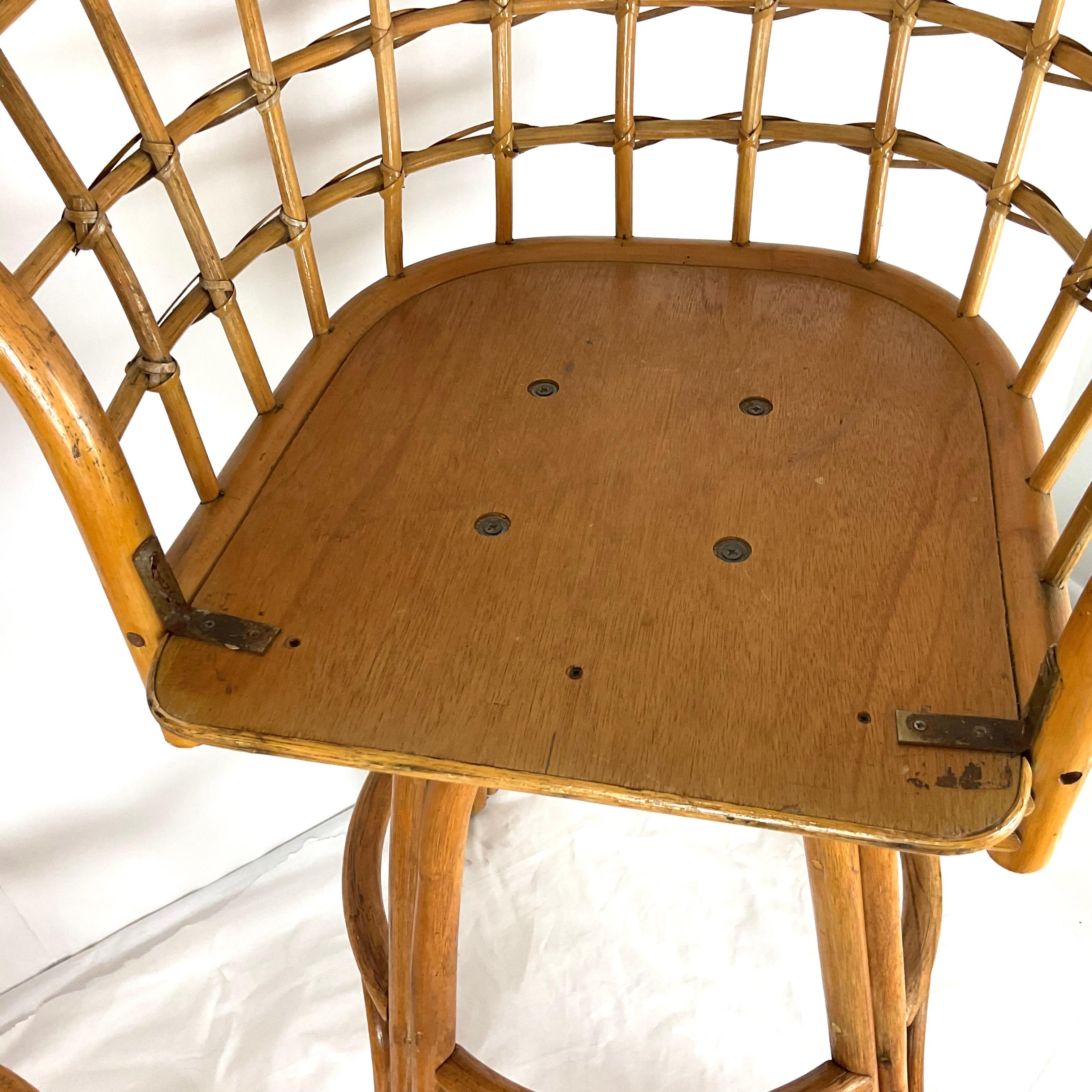 Mid-Century Modern Vintage Rattan Swivel Bar Stools Set of 2 For Sale