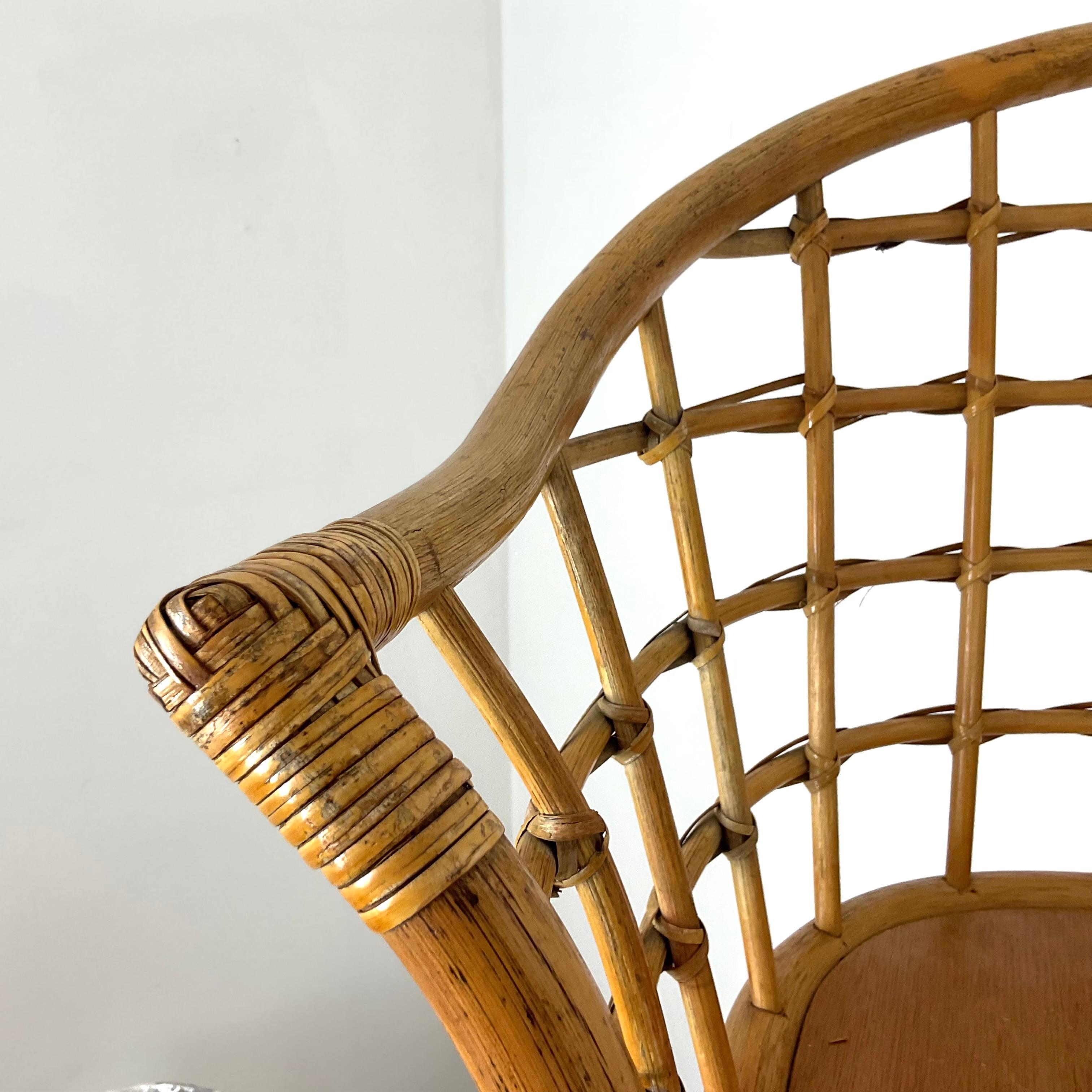 Indonesian Vintage Rattan Swivel Bar Stools Set of 2 For Sale