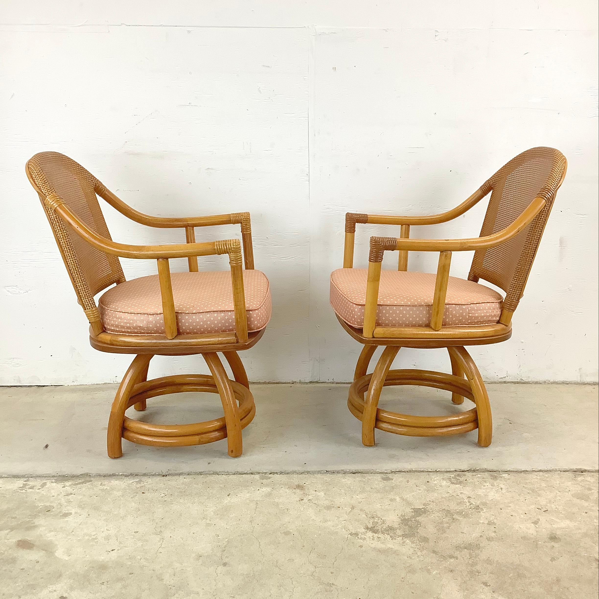 Bohemian Vintage Rattan Swivel Chairs after Ficks Reed- set 4 For Sale