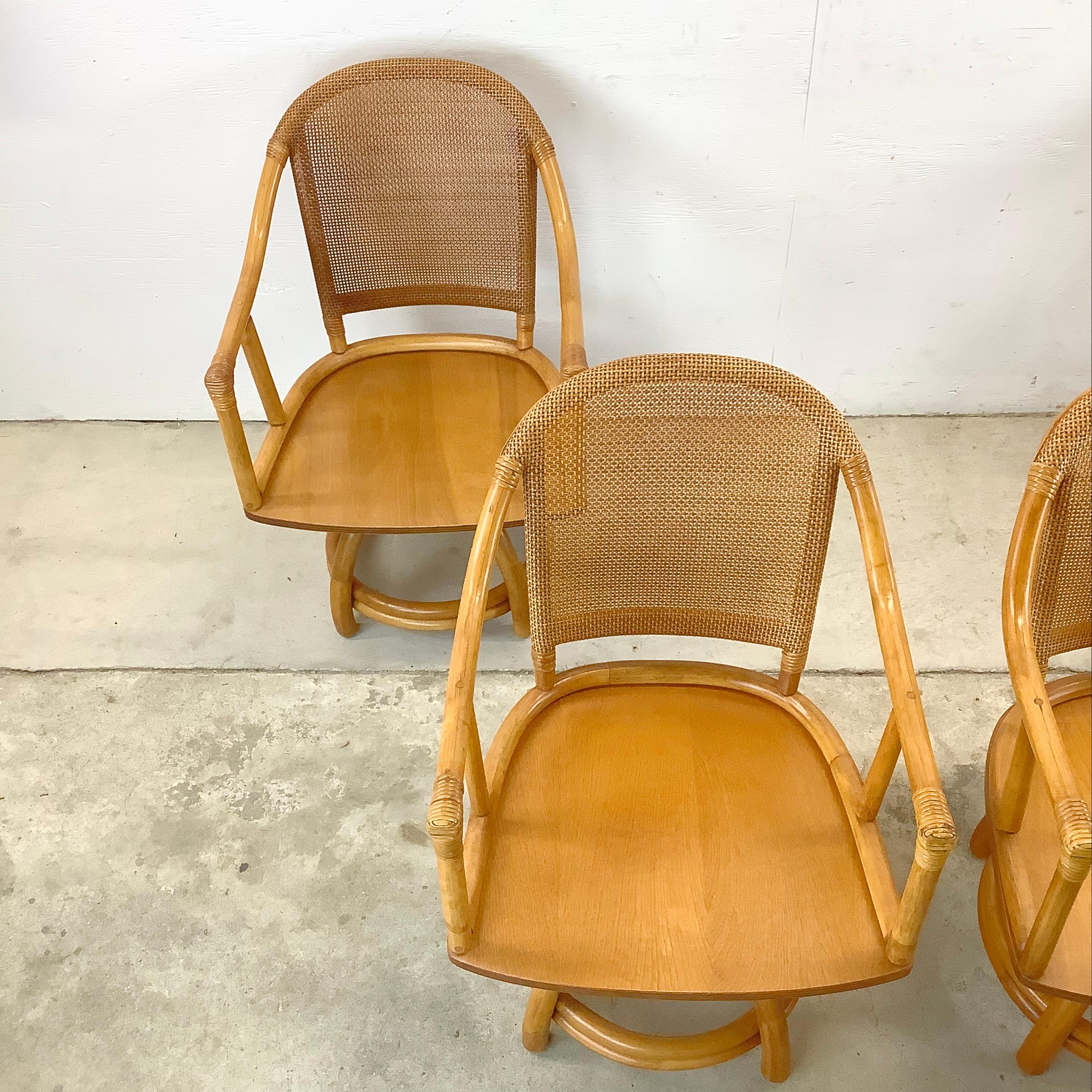 Bohemian Vintage Rattan Swivel Chairs after Ficks Reed- set 4