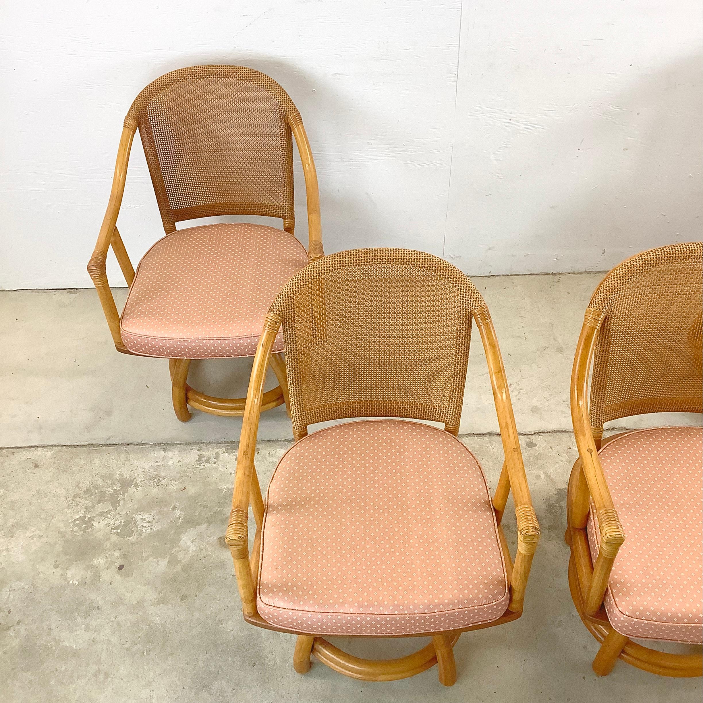Vintage Rattan Swivel Chairs after Ficks Reed- set 4 For Sale 1