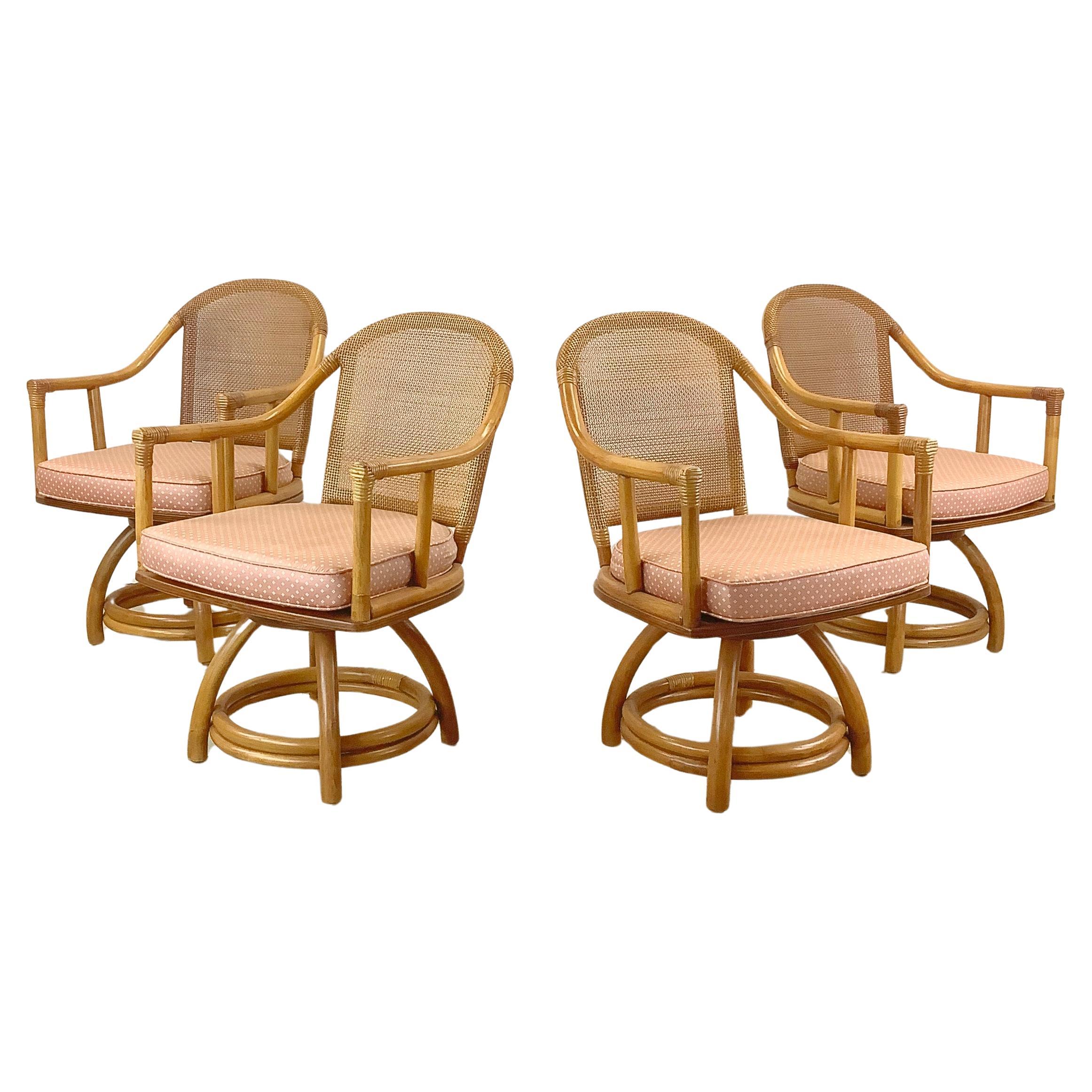 Vintage Rattan Swivel Chairs after Ficks Reed- set 4 For Sale