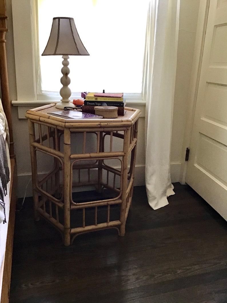 Bamboo Tea Table Vintage Octagonal Rattan Table In Good Condition For Sale In East Hampton, NY