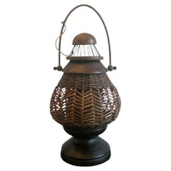 Lampada da tavolo in rattan vintage, anni '80 circa