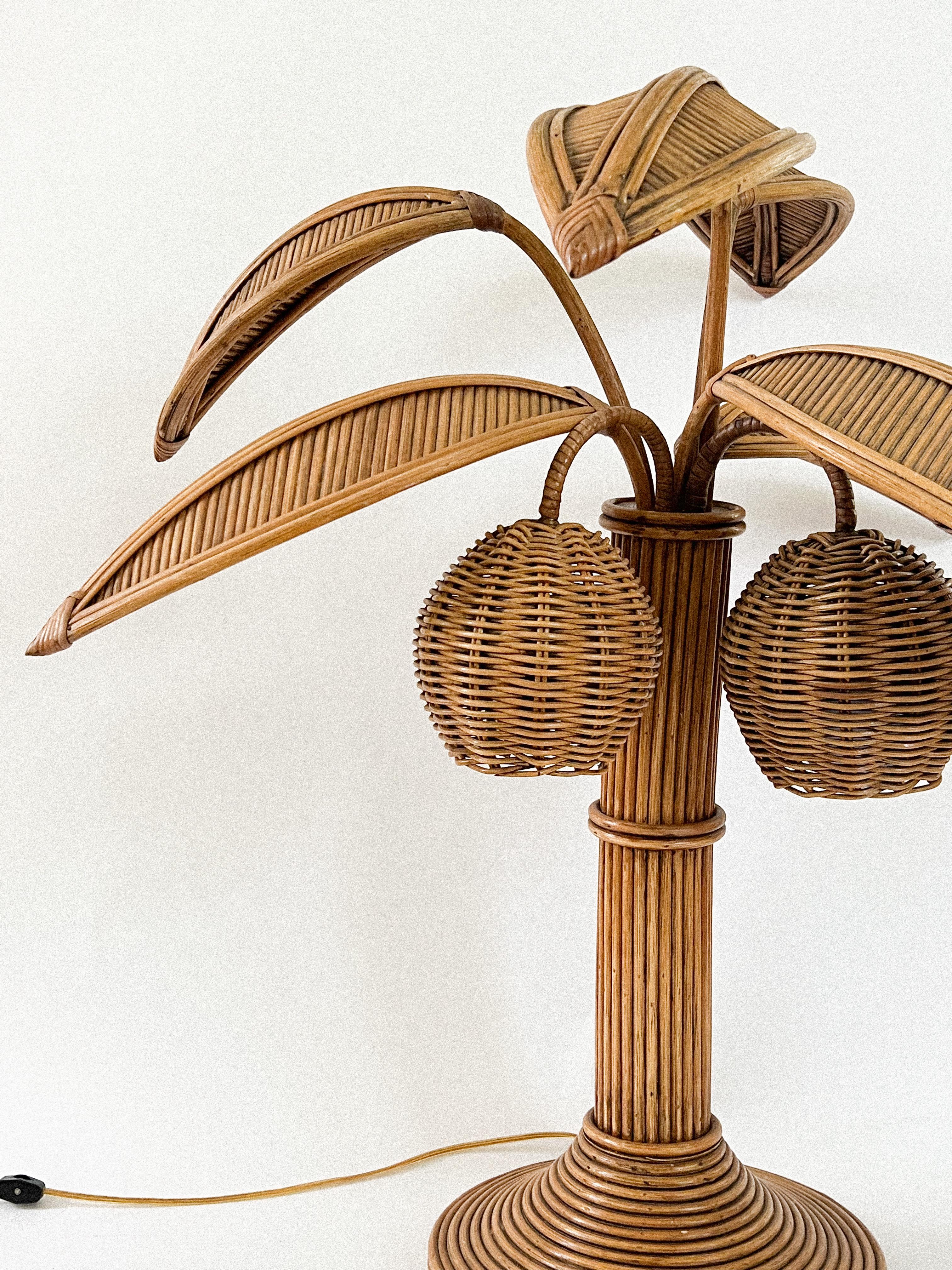 Vintage Rattan Table Lamp in the Style of Mario Lopez Torres In Good Condition In Dana Point, CA