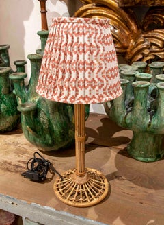 Vintage Rattan Table Lamp with Geometric Pleated Shade, 1980