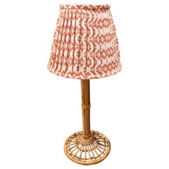 Vintage Rattan Table Lamp with Geometric Pleated Shade, 1980