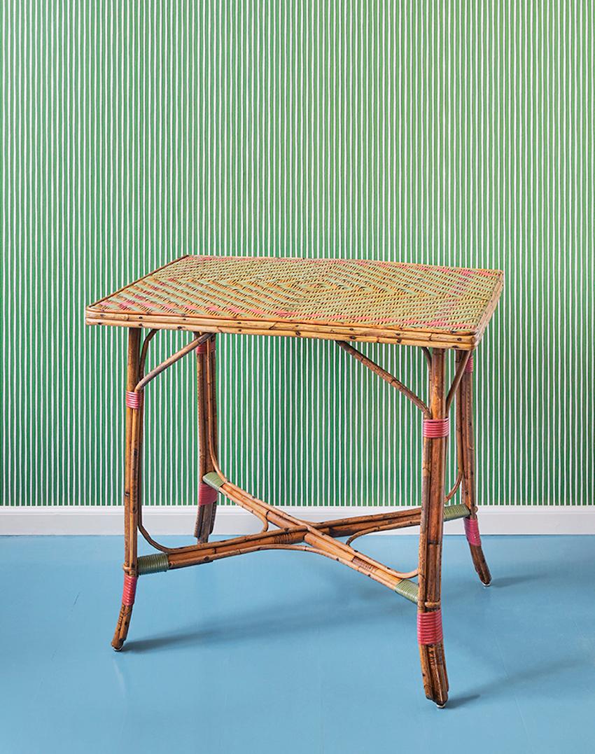 France, 1930s

Rattan table with elegant woven details in green and coral.

Measures: H 71 x W 82 x D 57 cm.
    