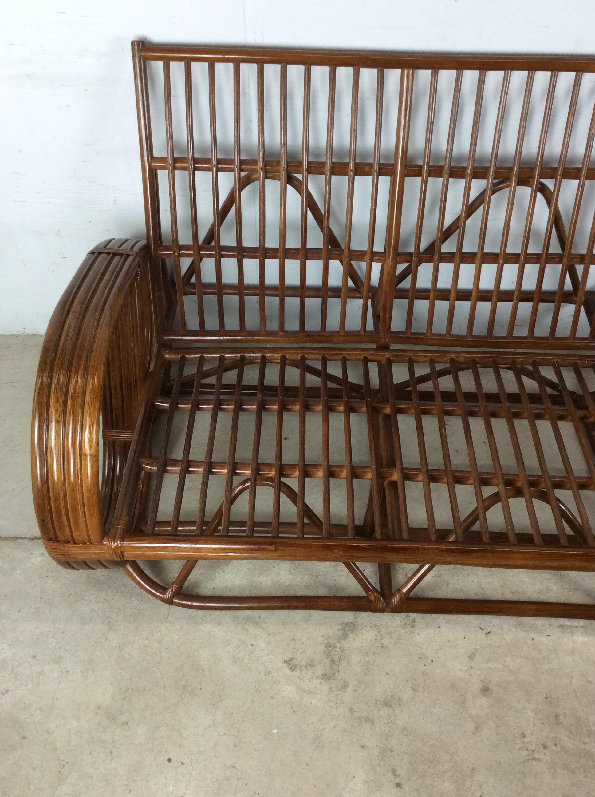 Bohème Canapé trois places en rotin vintage avec structure en vente