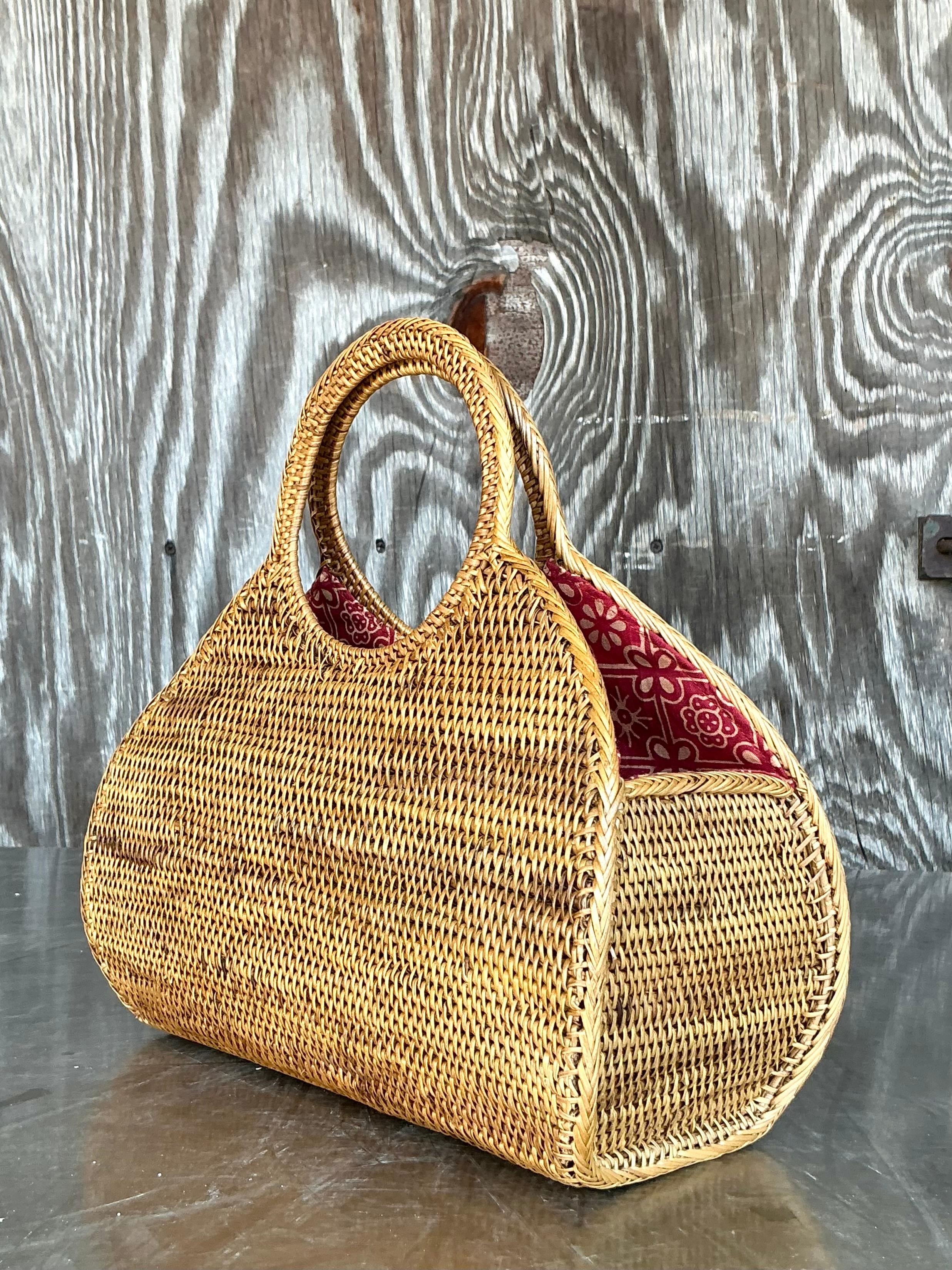 Sac fourre-tout vintage en rotin à poignée supérieure en vente 5