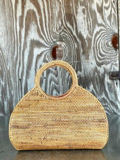 Vintage Rattan Top Handle Tote Bag