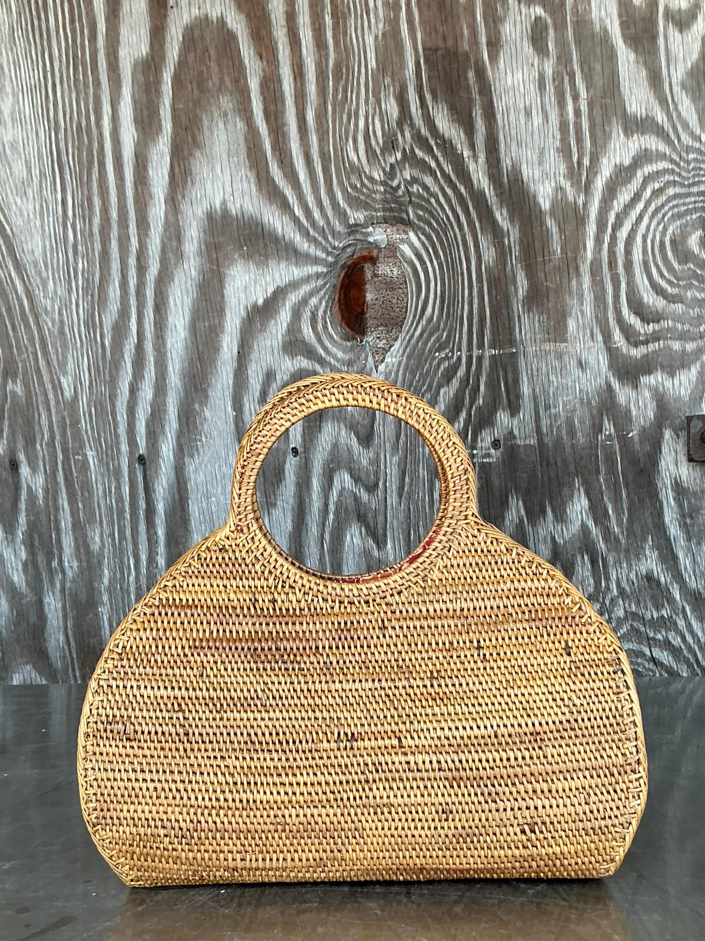 Sac fourre-tout vintage en rotin à poignée supérieure Unisexe en vente