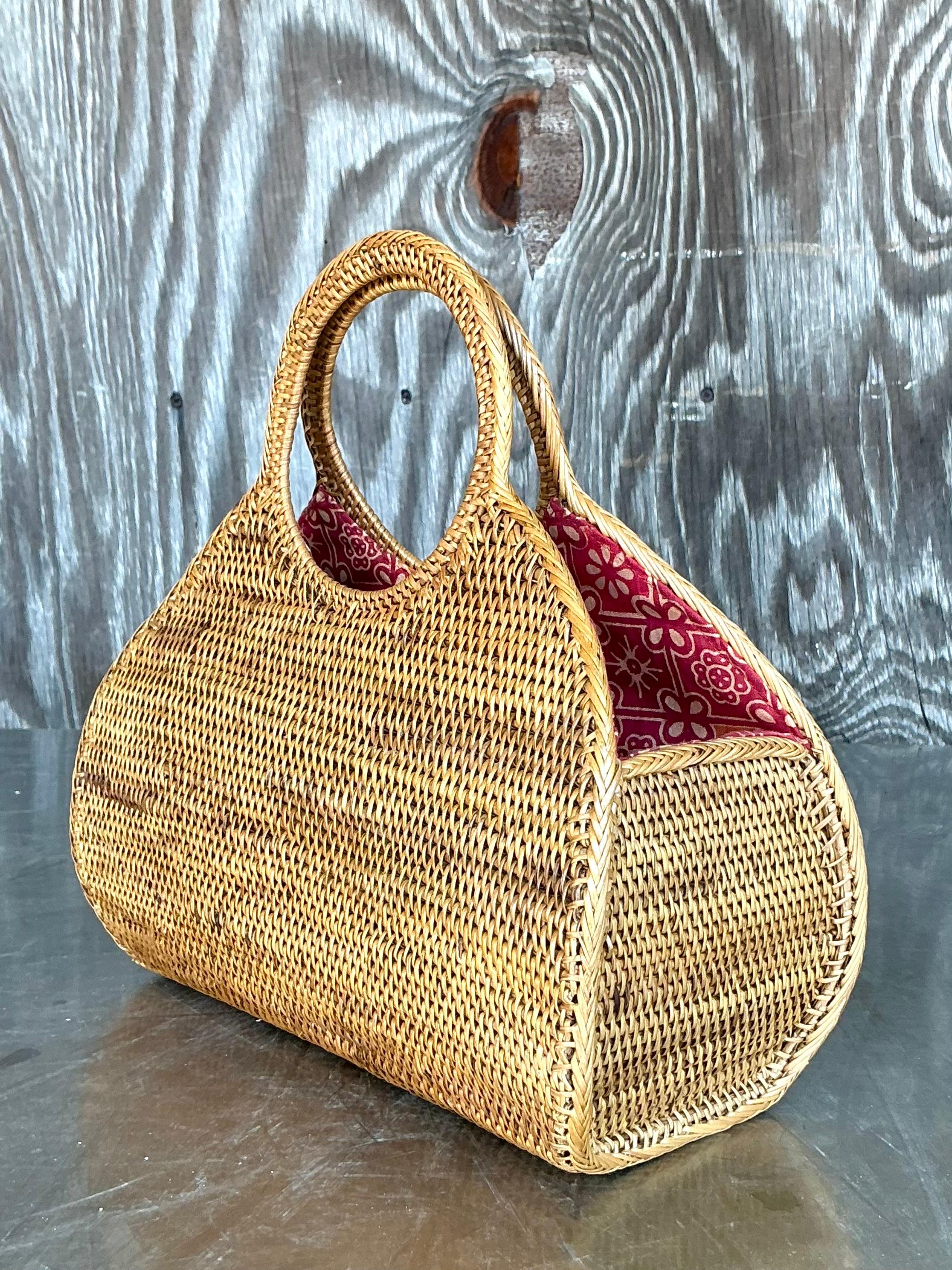 Sac fourre-tout vintage en rotin à poignée supérieure en vente 1