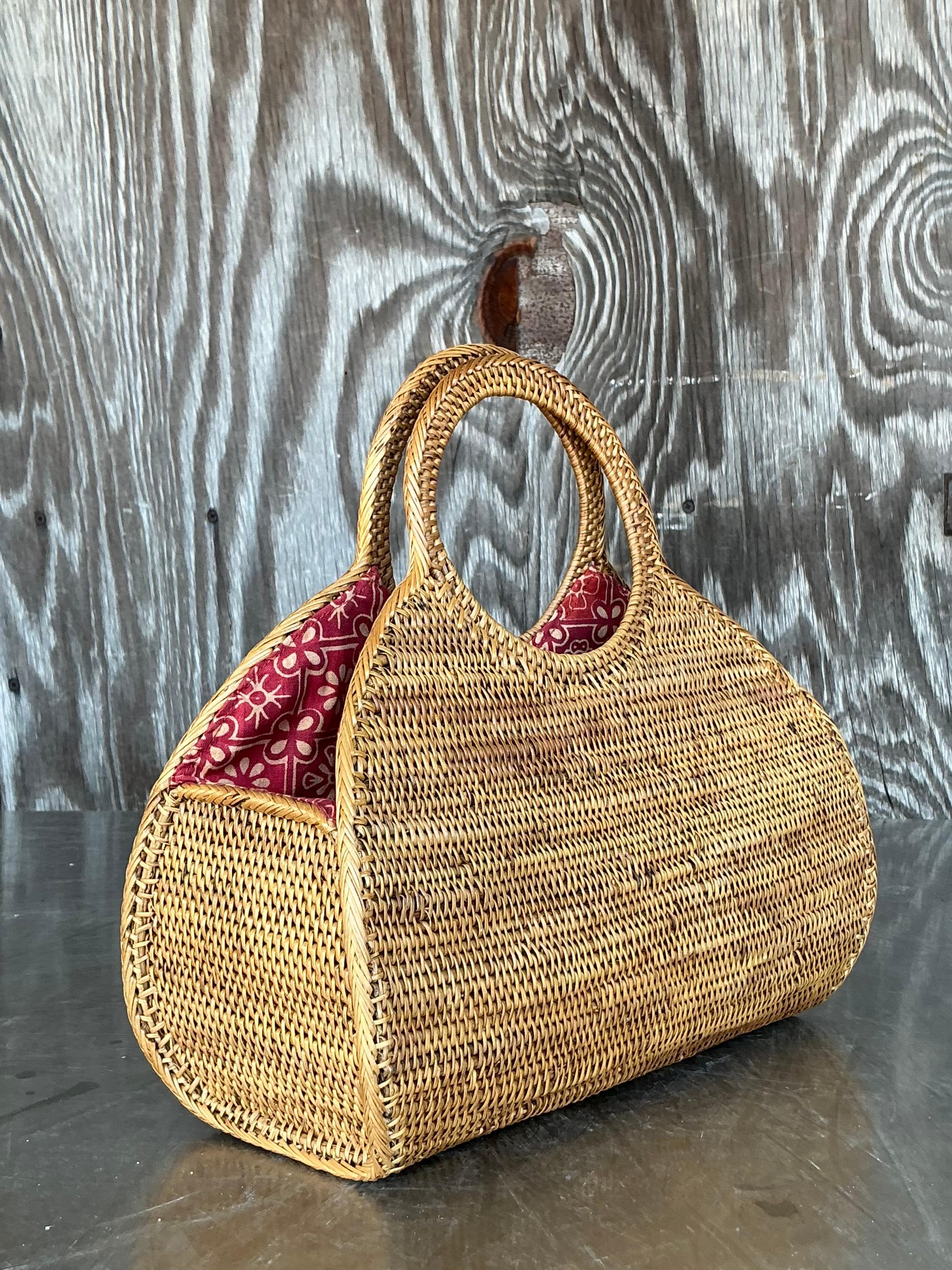 Sac fourre-tout vintage en rotin à poignée supérieure en vente 2