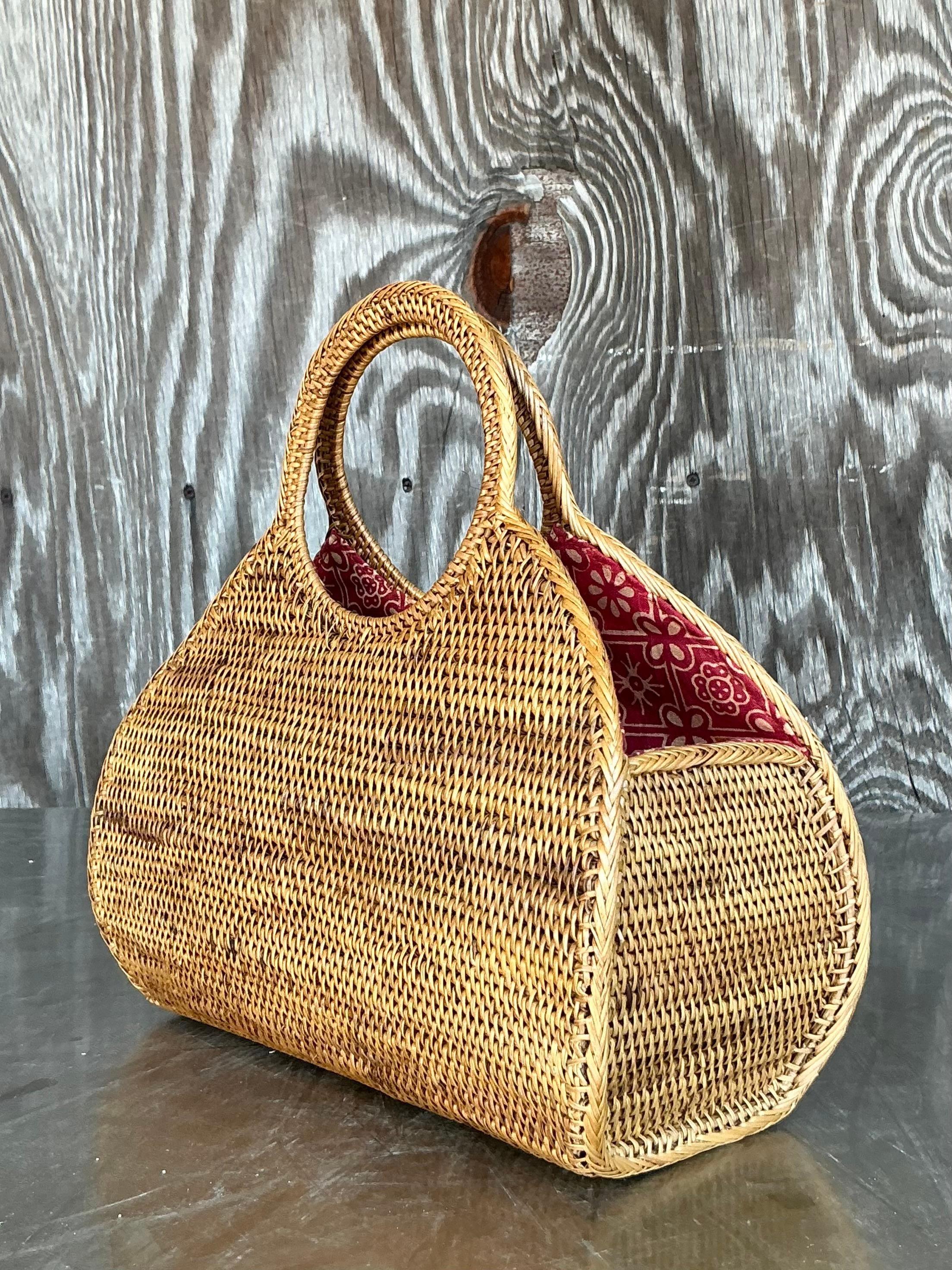 Sac fourre-tout vintage en rotin à poignée supérieure en vente 3