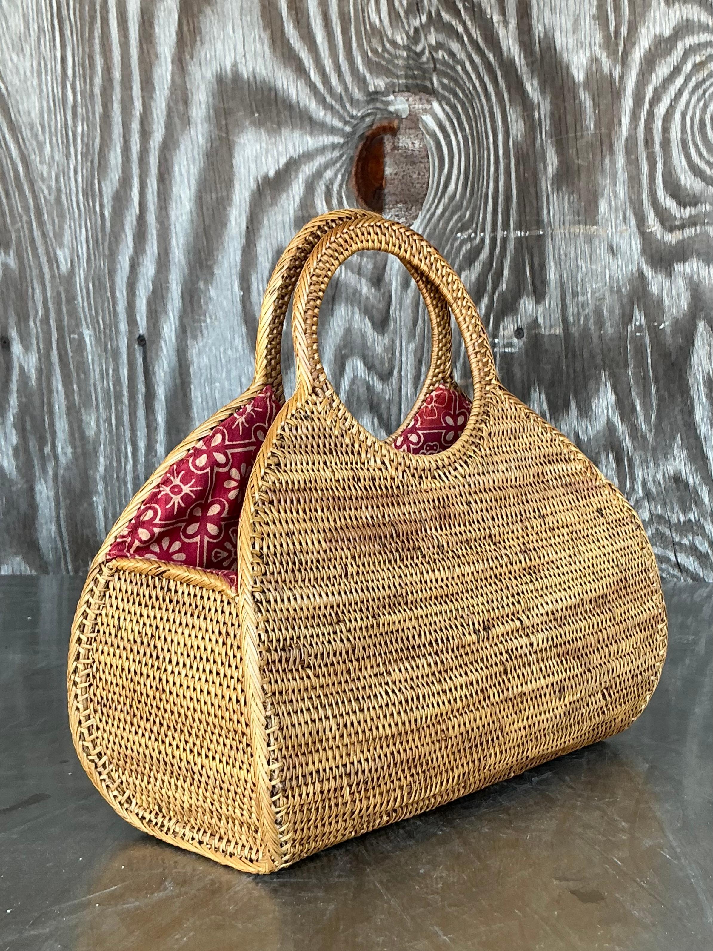 Sac fourre-tout vintage en rotin à poignée supérieure en vente 4