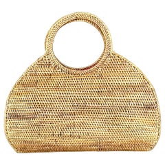 Vintage Rattan Top Handle Tote Bag