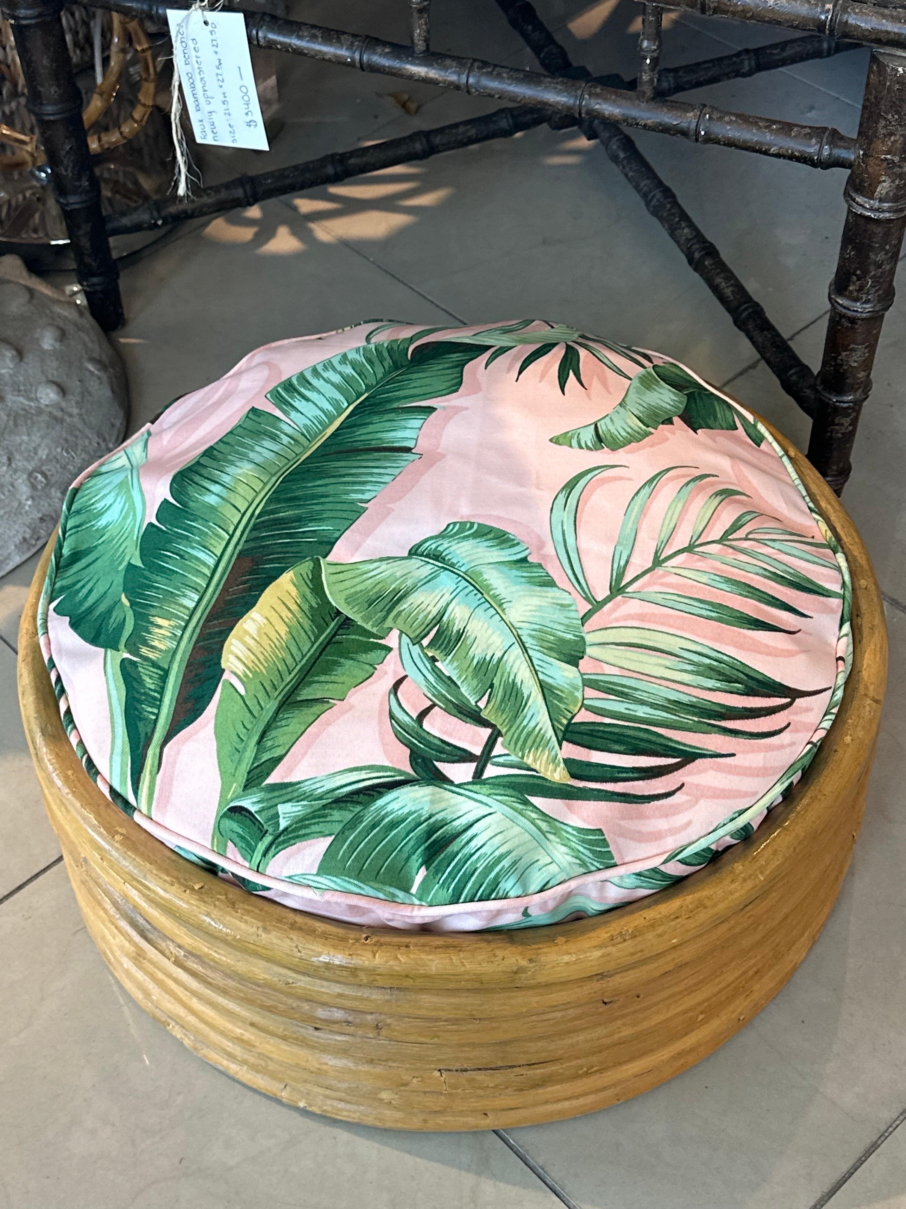 Hollywood Regency Vintage Rattan Tropical Palm Leaf Leaves Palm Beach Dog Pet Bed New Upholstery For Sale