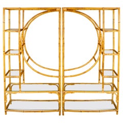 Zweiteilige Vintage-Rattan-Etagere:: um 1960
