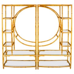 Vintage Rattan Two Part Étagère, circa 1960