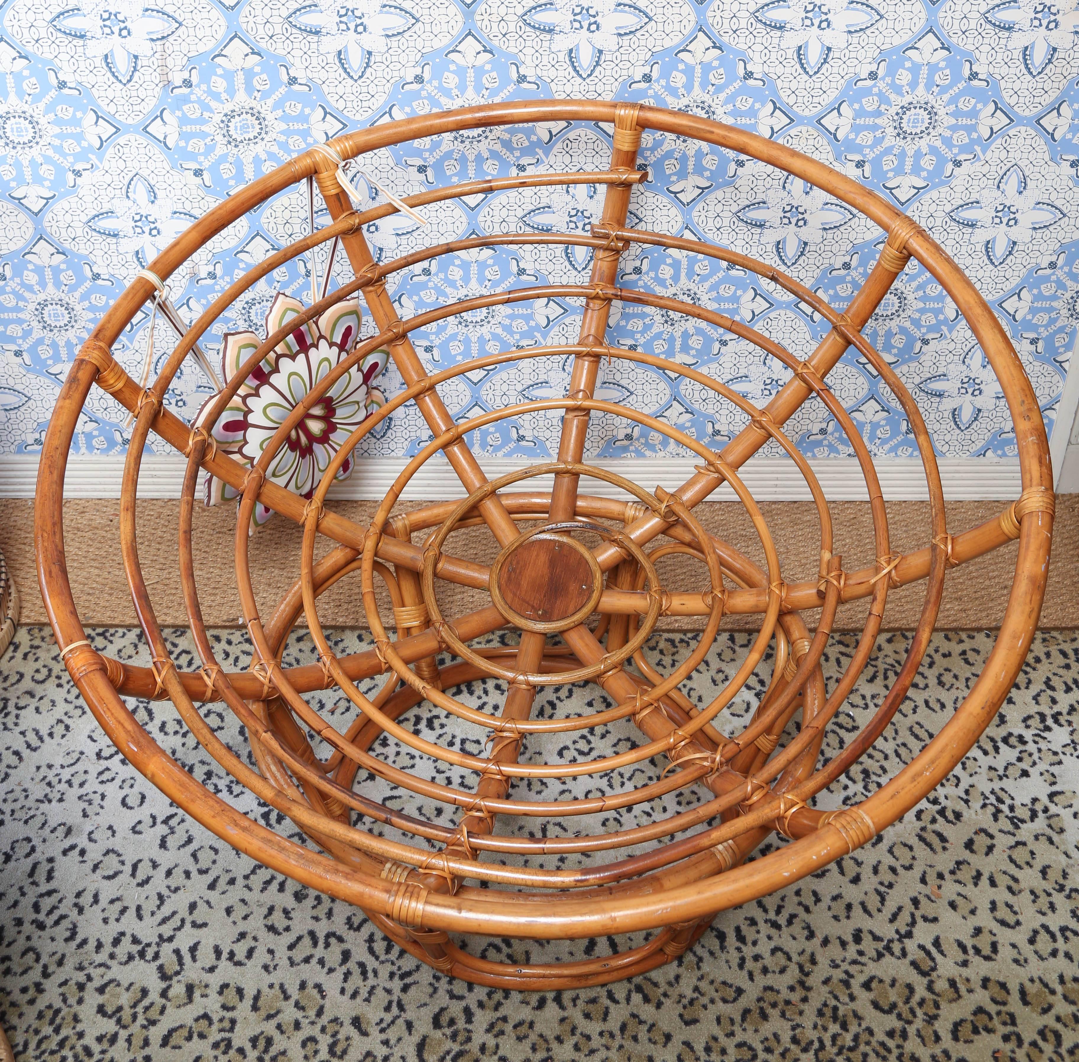 Vintage Rattan Two Part Papasan Chair In Good Condition In West Palm Beach, FL