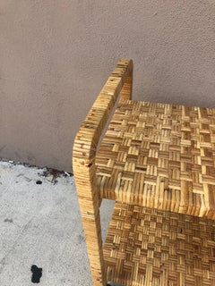 Vintage Rattan Two Shelves Rolling Drinks Cart