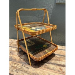 Vintage Rattan Two-Tiered Tray Stand