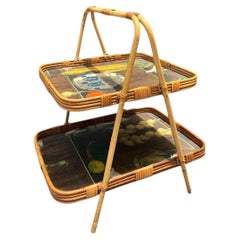 Vintage Rattan Two-Tiered Tray Stand