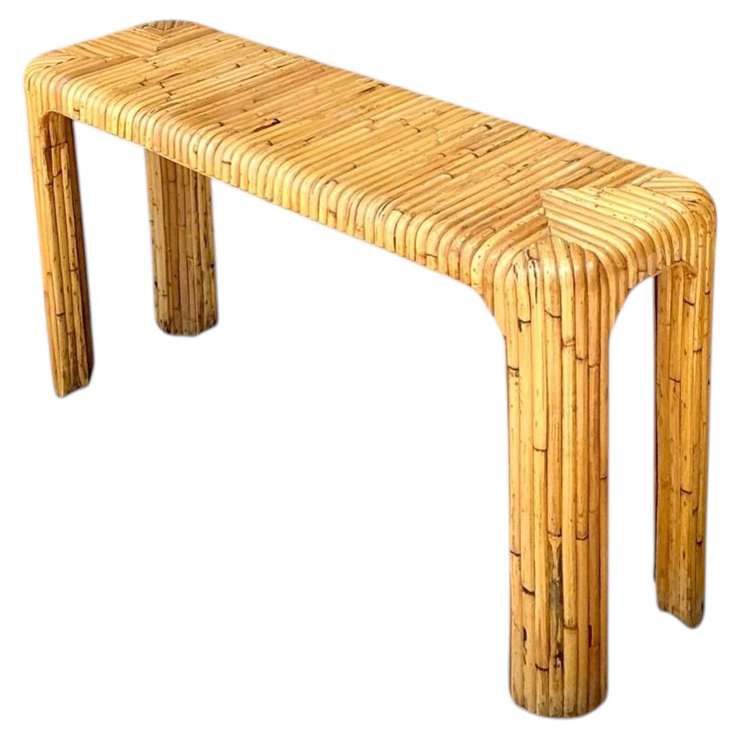 Vintage Rattan Waterfall Console Table For Sale
