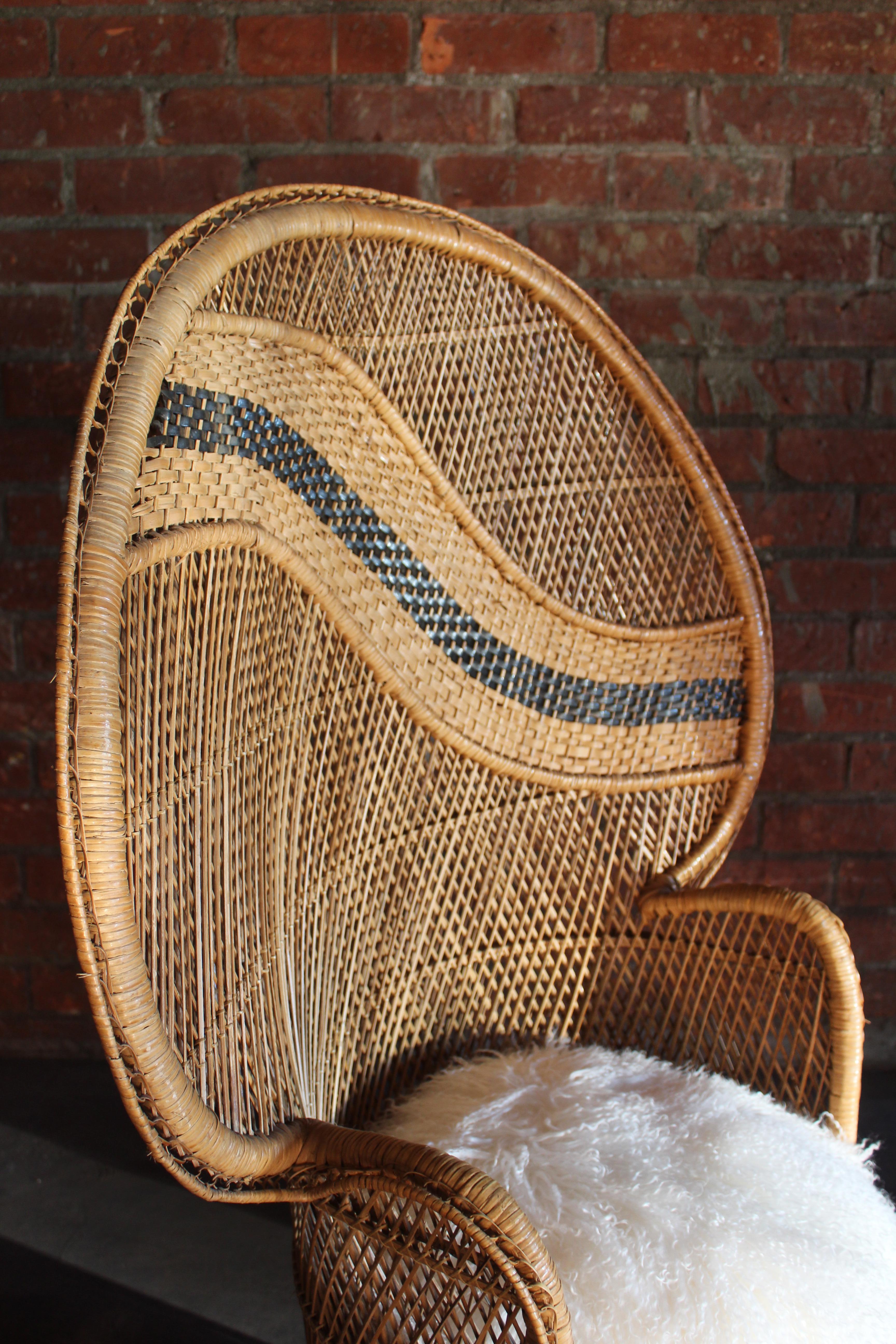 Vintage Rattan & Wicker Emmanuelle Peacock Chairs, France, 1960s 4