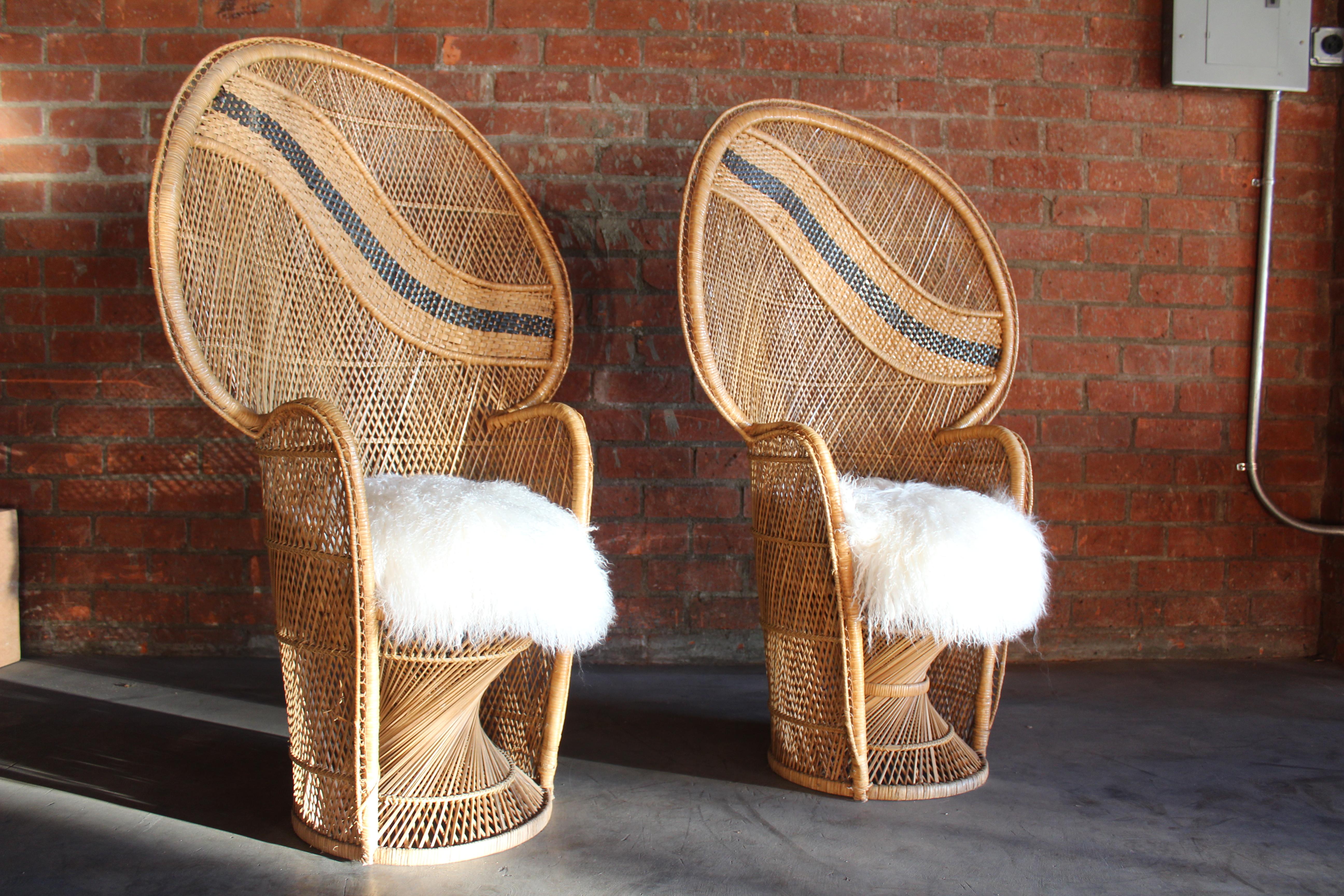 Vintage Rattan & Wicker Emmanuelle Peacock Chairs, France, 1960s 8