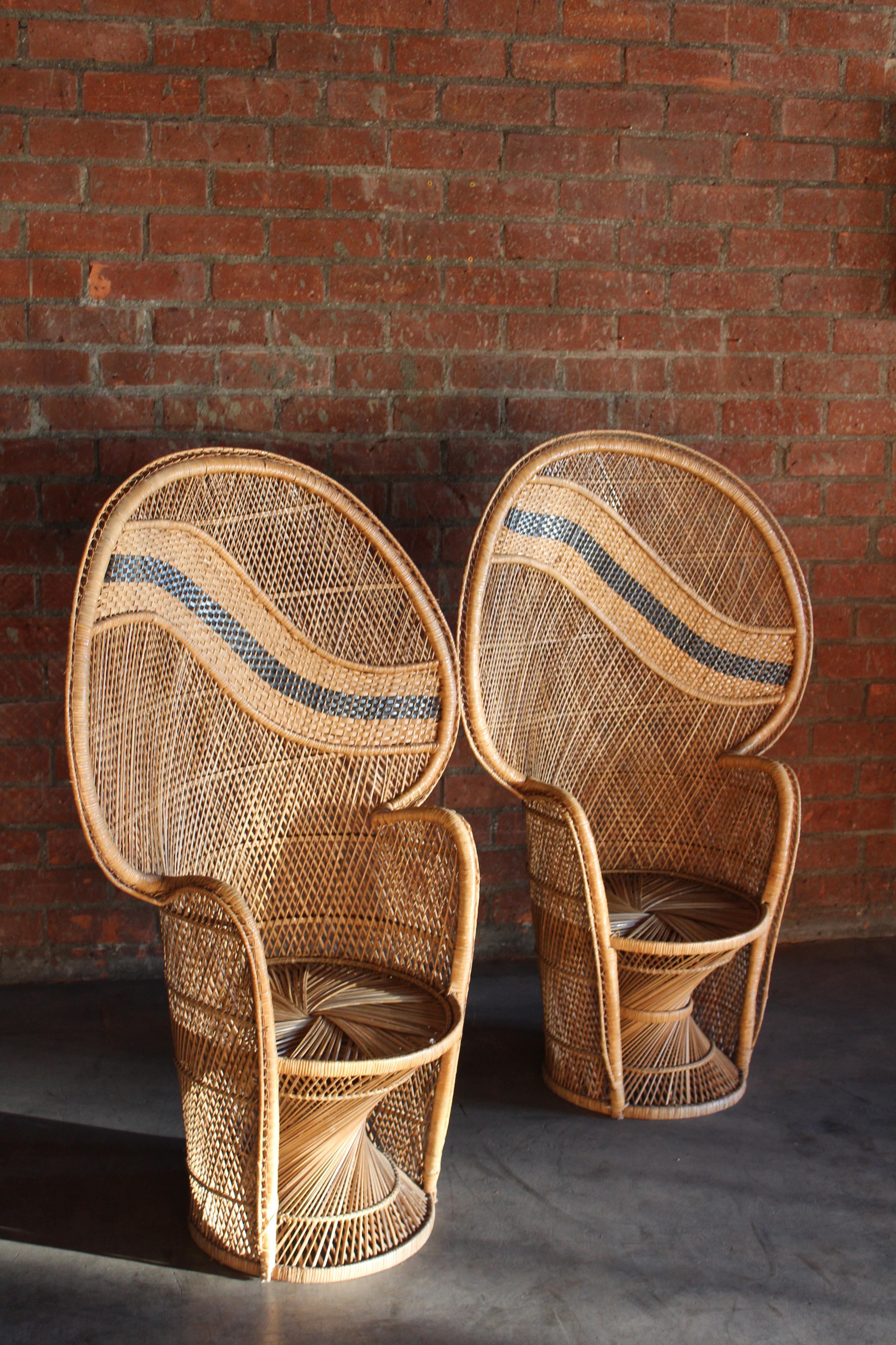 Vintage Rattan & Wicker Emmanuelle Peacock Chairs, France, 1960s 10