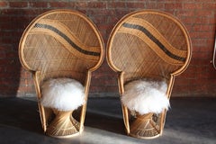 Vintage Rattan & Wicker Emmanuelle Peacock Chairs, France, 1960s