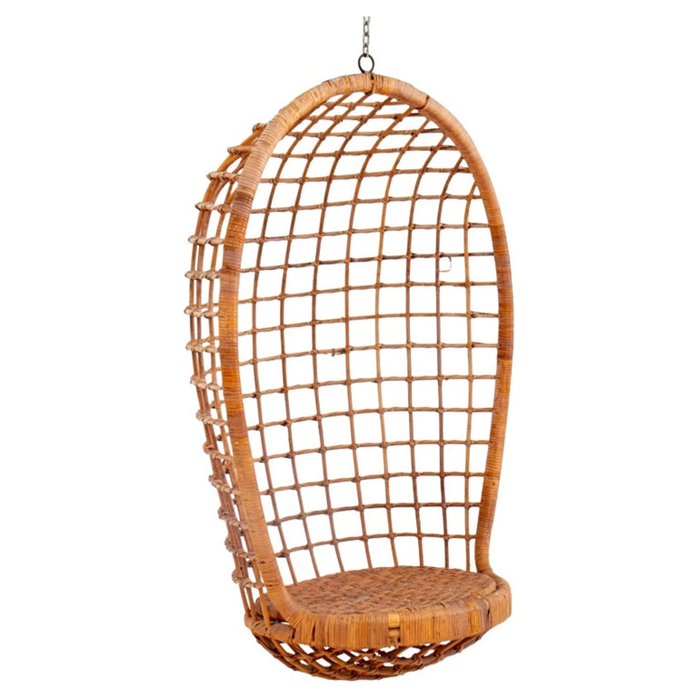 Vintage Rattan Wicker Hanging Egg Chair For Sale at 1stDibs