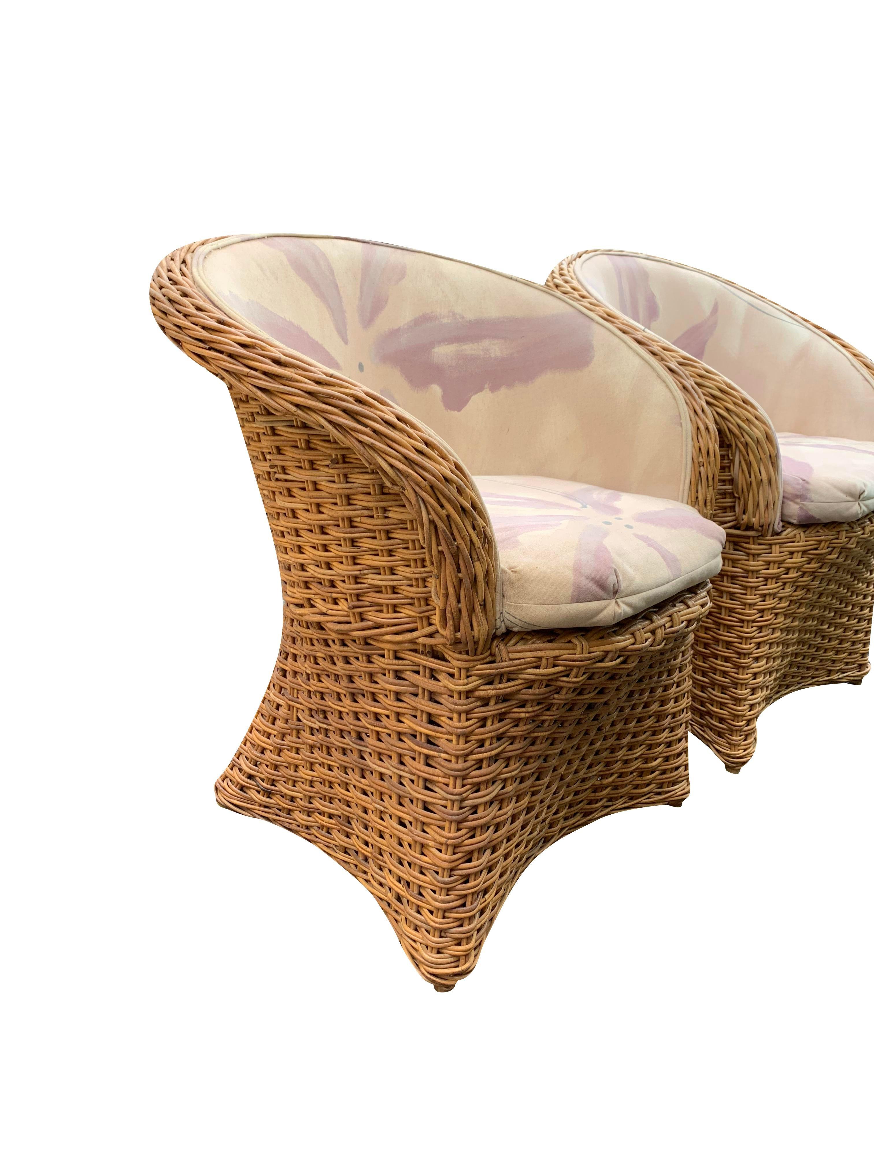 Fine XX secolo Sedie da salotto in vimini di rattan vintage - una coppia in vendita